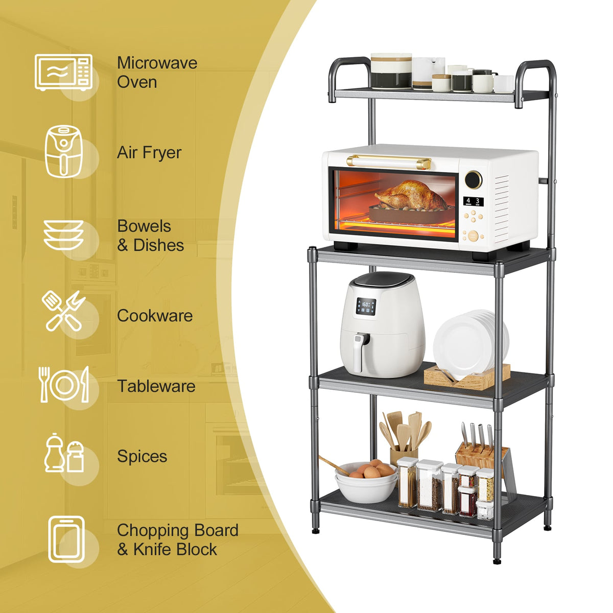 4-Tier Baker’s Rack Stand Shelves Kitchen Storage Rack Organizer-Baker’s Racks-DECOROLALA