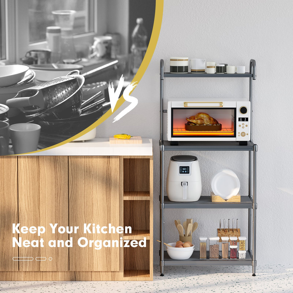 4-Tier Baker’s Rack Stand Shelves Kitchen Storage Rack Organizer-Baker’s Racks-DECOROLALA
