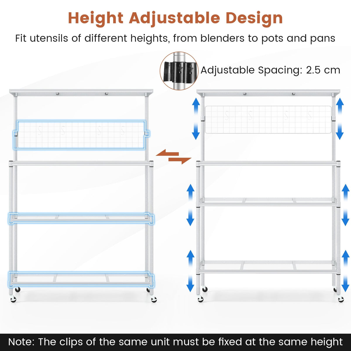 4-Tier Bakers Rack on Wheels with Adjustable Shelves-Silver-Baker’s Racks-DECOROLALA