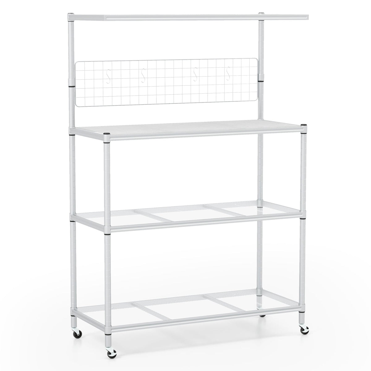 4-Tier Bakers Rack on Wheels with Adjustable Shelves-Silver-Baker’s Racks-DECOROLALA