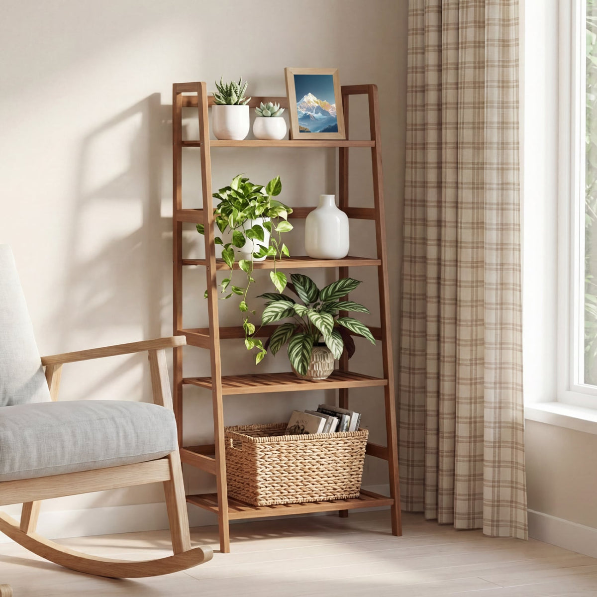 4-Tier Bamboo Plant Rack with Guardrails Stable and Space-Saving-Walnut-Plant Stands-DECOROLALA