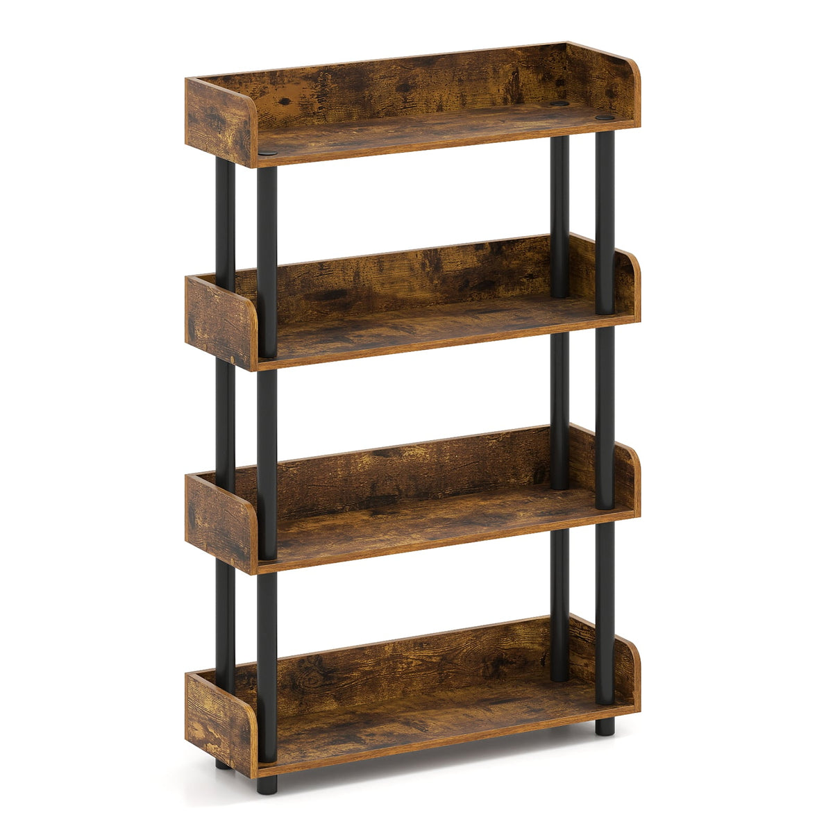 4-Tier Bookshelf Open Bookcase with Anti-Tipping Kit Industrial Storage Unit-Rustic Brown-Bookcases-DECOROLALA