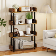 4-Tier Bookshelf Open Bookcase with Anti-Tipping Kit Industrial Storage Unit-Rustic Brown-Bookcases-DECOROLALA