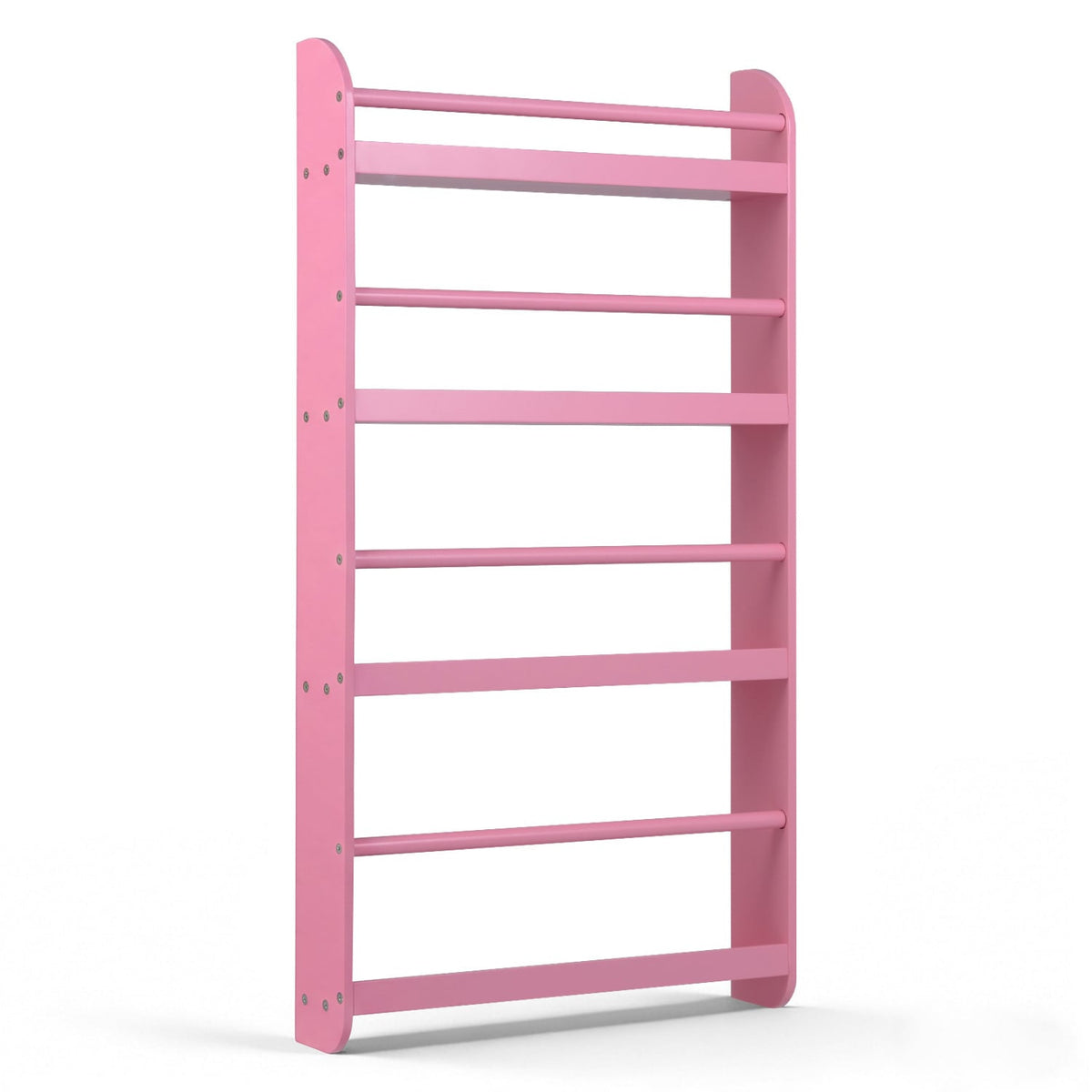 4-Tier Bookshelf Organizer for Toys and Books with Basswood Crossbar-Pink-Bookcases-DECOROLALA