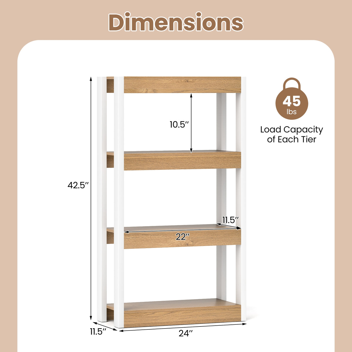 4 Tier Bookshelf Wooden Bookcase with Dual Anti-Tipping Kits-Natural-Bookcases-DECOROLALA