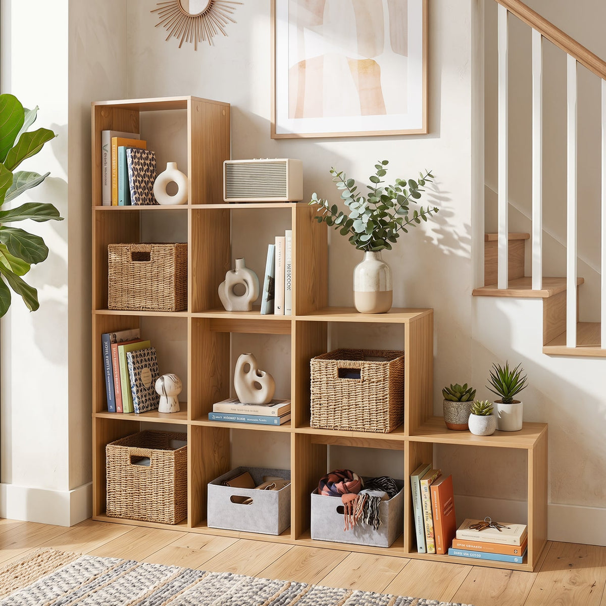 4-Tier Bookshelf with 2 Anti-Tipping Kits for Home Office-Natrual-Bookcases-DECOROLALA