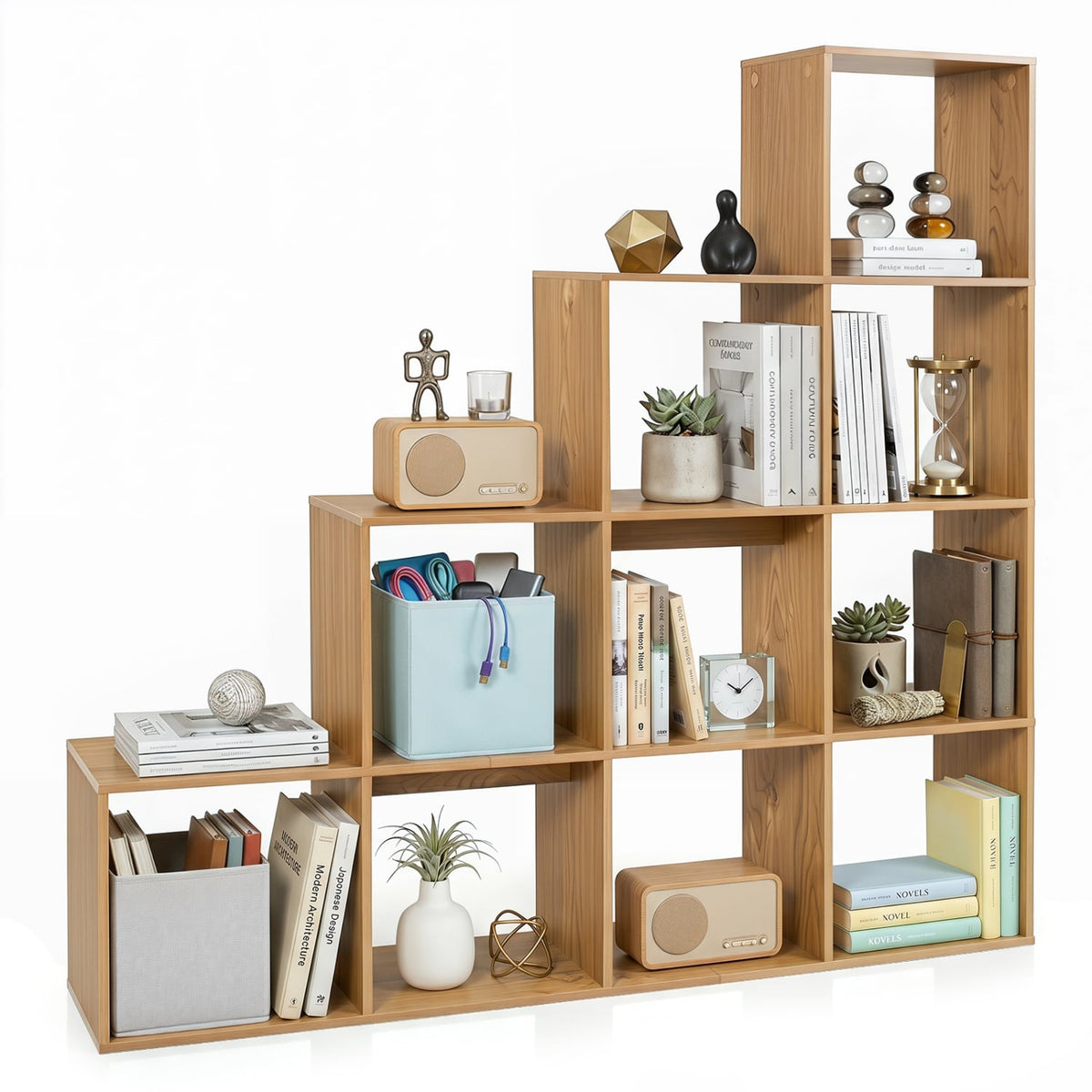 4-Tier Bookshelf with 2 Anti-Tipping Kits for Home Office-Natrual-Bookcases-DECOROLALA