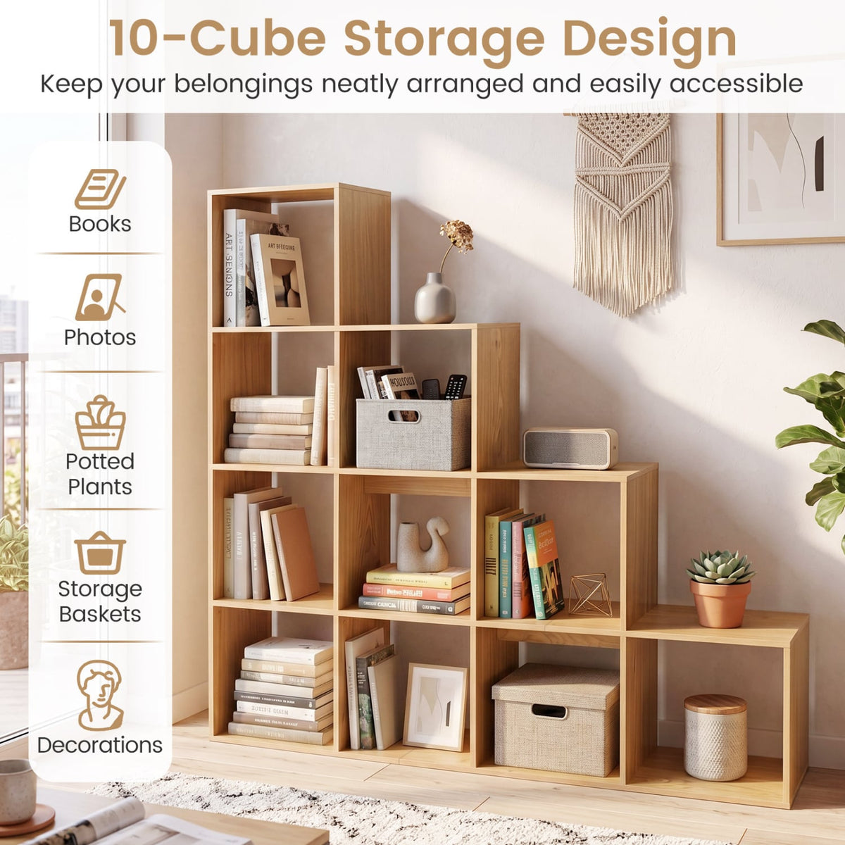 4-Tier Bookshelf with 2 Anti-Tipping Kits for Home Office-Natrual-Bookcases-DECOROLALA