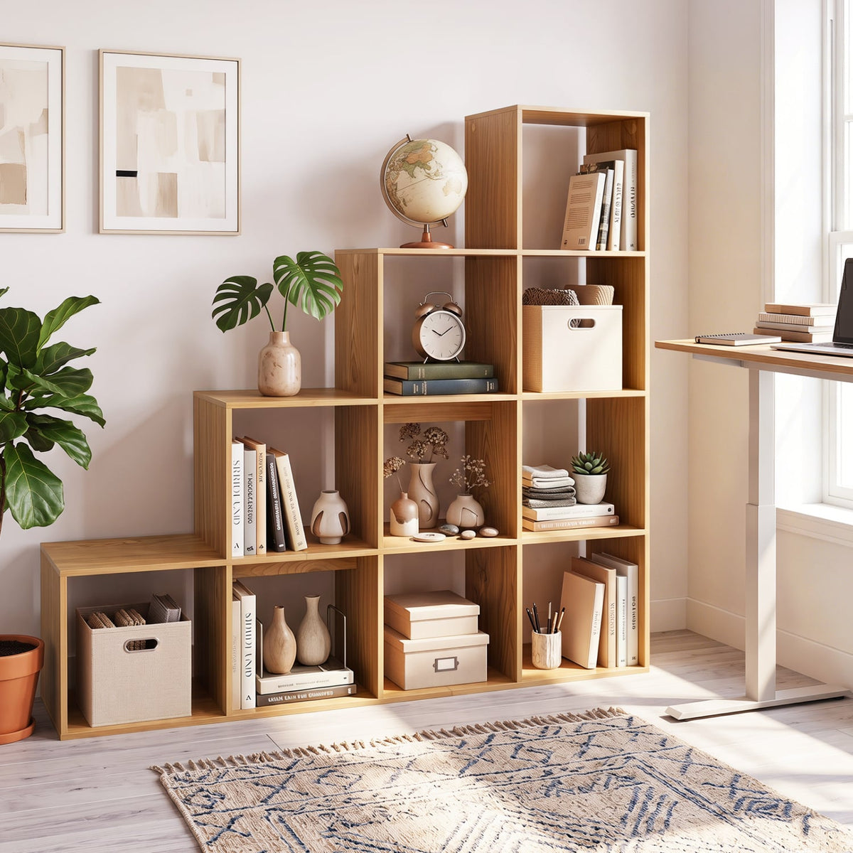 4-Tier Bookshelf with 2 Anti-Tipping Kits for Home Office-Natrual-Bookcases-DECOROLALA