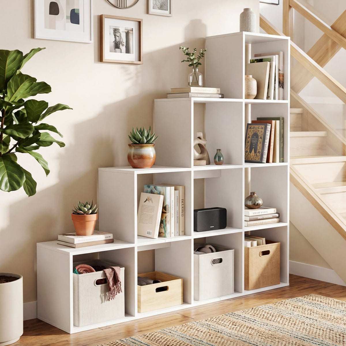4-Tier Bookshelf with 2 Anti-Tipping Kits for Home Office-White-Bookcases-DECOROLALA