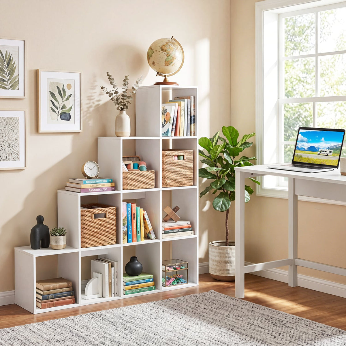 4-Tier Bookshelf with 2 Anti-Tipping Kits for Home Office-White-Bookcases-DECOROLALA
