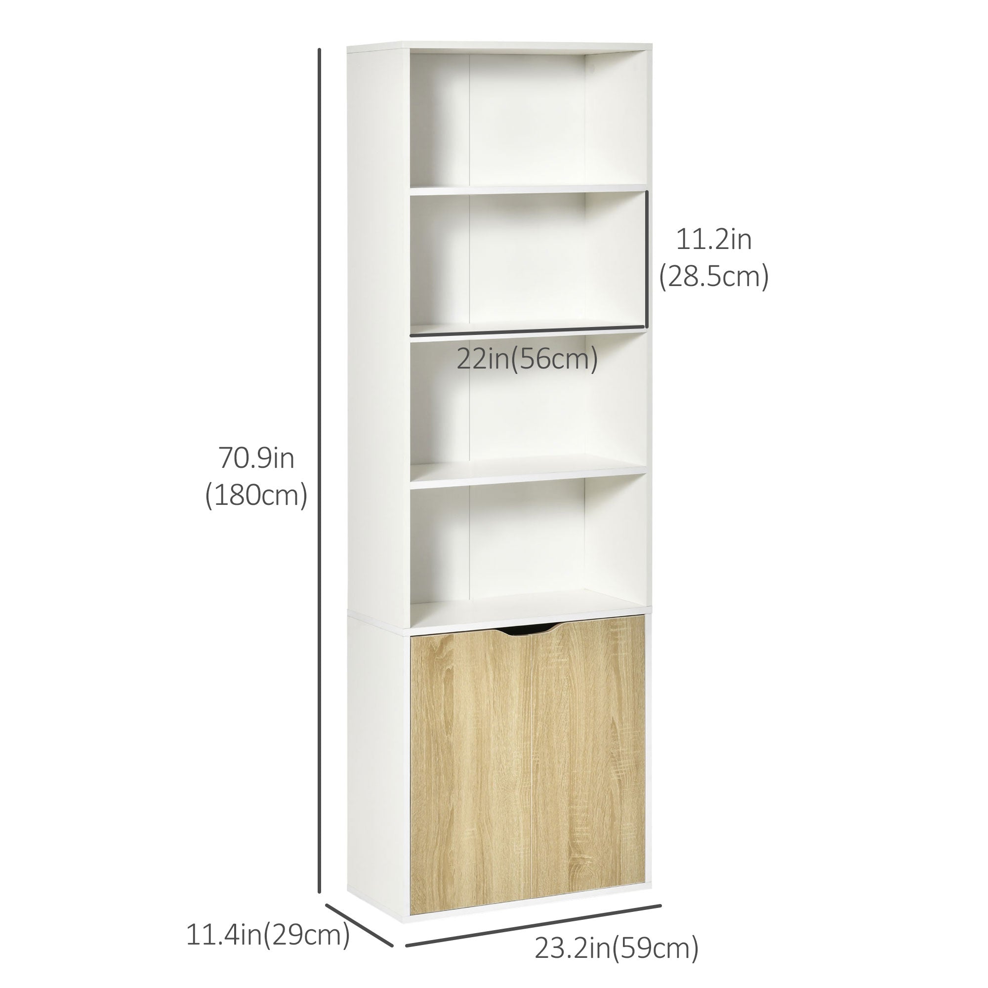4-Tier Bookshelf with Cabinet - Oak 71" Modern Bookcase-Home Furnishings > Storage & Organization > Bookshelves & Bookcases > White Bookshelves-DECOROLALA