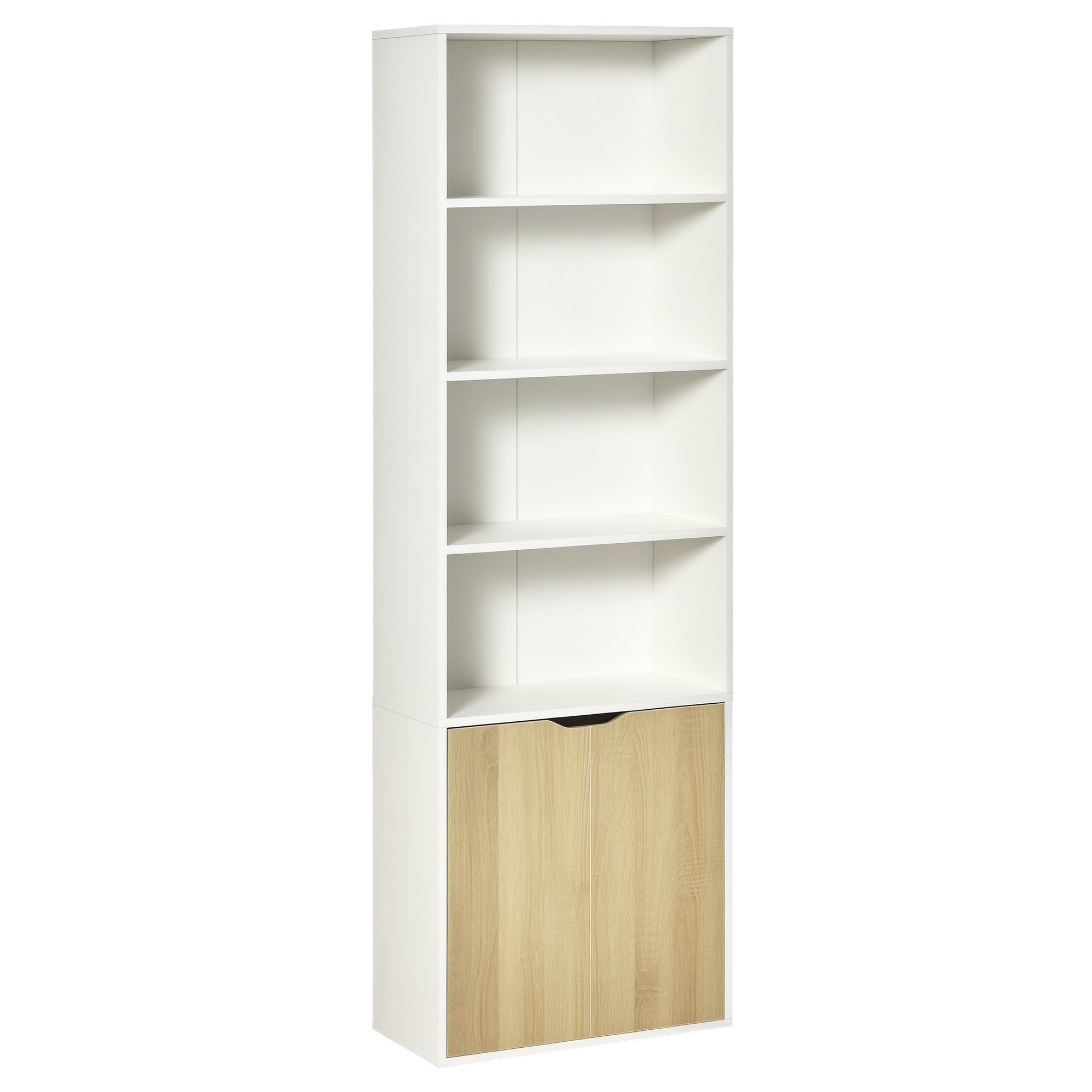 4-Tier Bookshelf with Cabinet - Oak 71" Modern Bookcase-Home Furnishings > Storage & Organization > Bookshelves & Bookcases > White Bookshelves-DECOROLALA