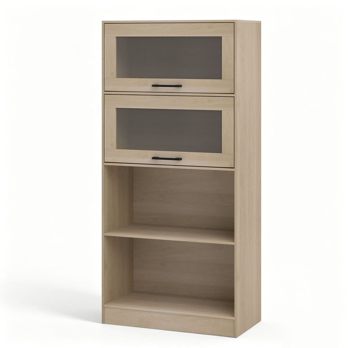 4-Tier Bookshelf with Storage Cabinets and Open Compartments-Natural-Bookcases-DECOROLALA