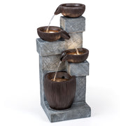 4-Tier Cascading Bowl Outdoor Water Fountain with LED Lights-Outdoor Water Fountains-DECOROLALA