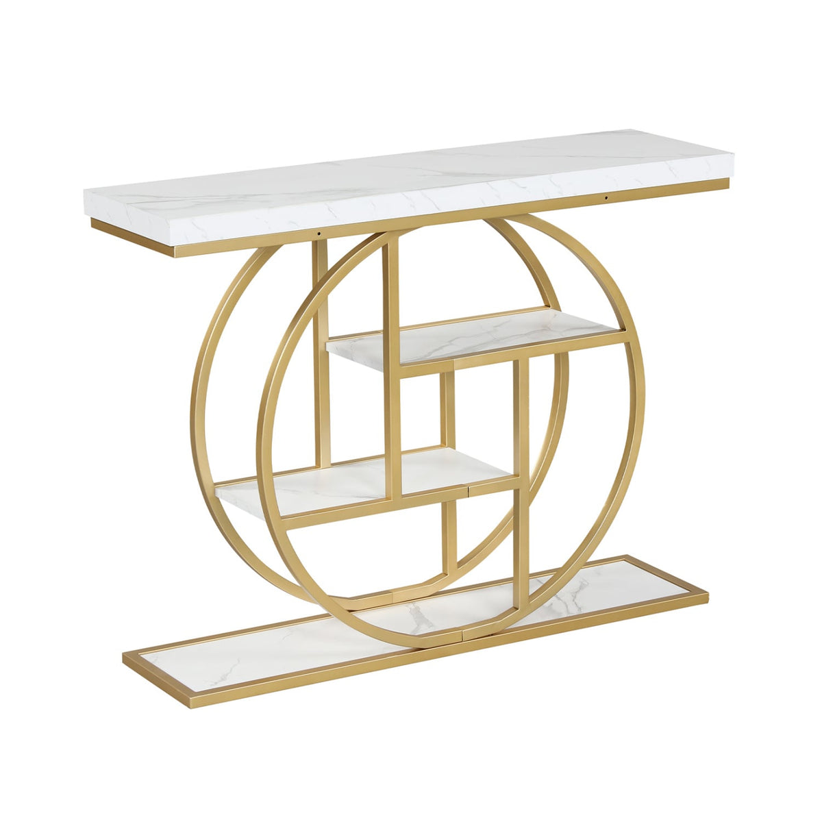 4-Tier Console Table 41 Inches Entryway Table with Storage Shelves-White-Console Tables-DECOROLALA