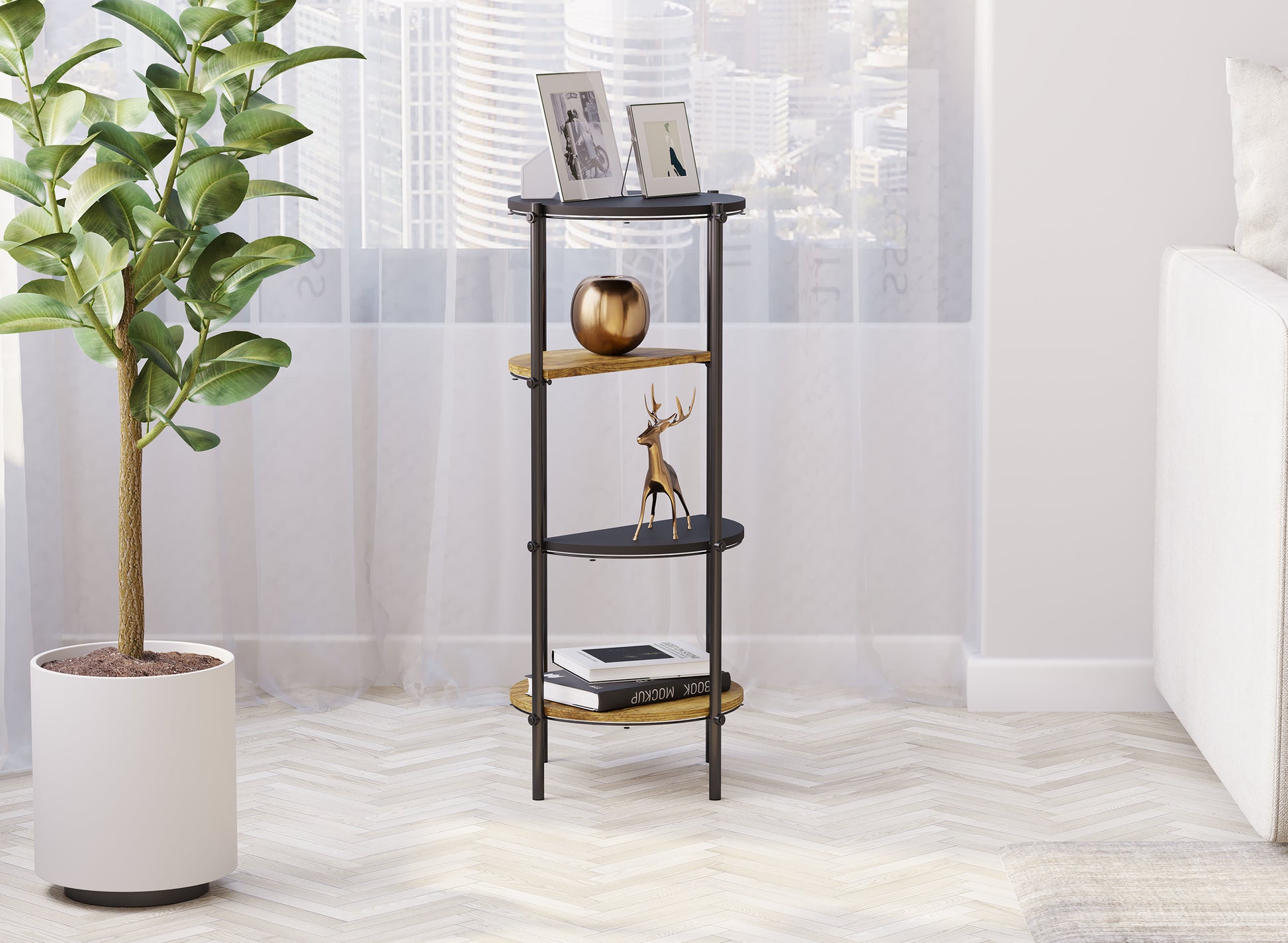 4-Tier Corner Etagere Shelf - Reclaimed Wood-Accent Tables-DECOROLALA