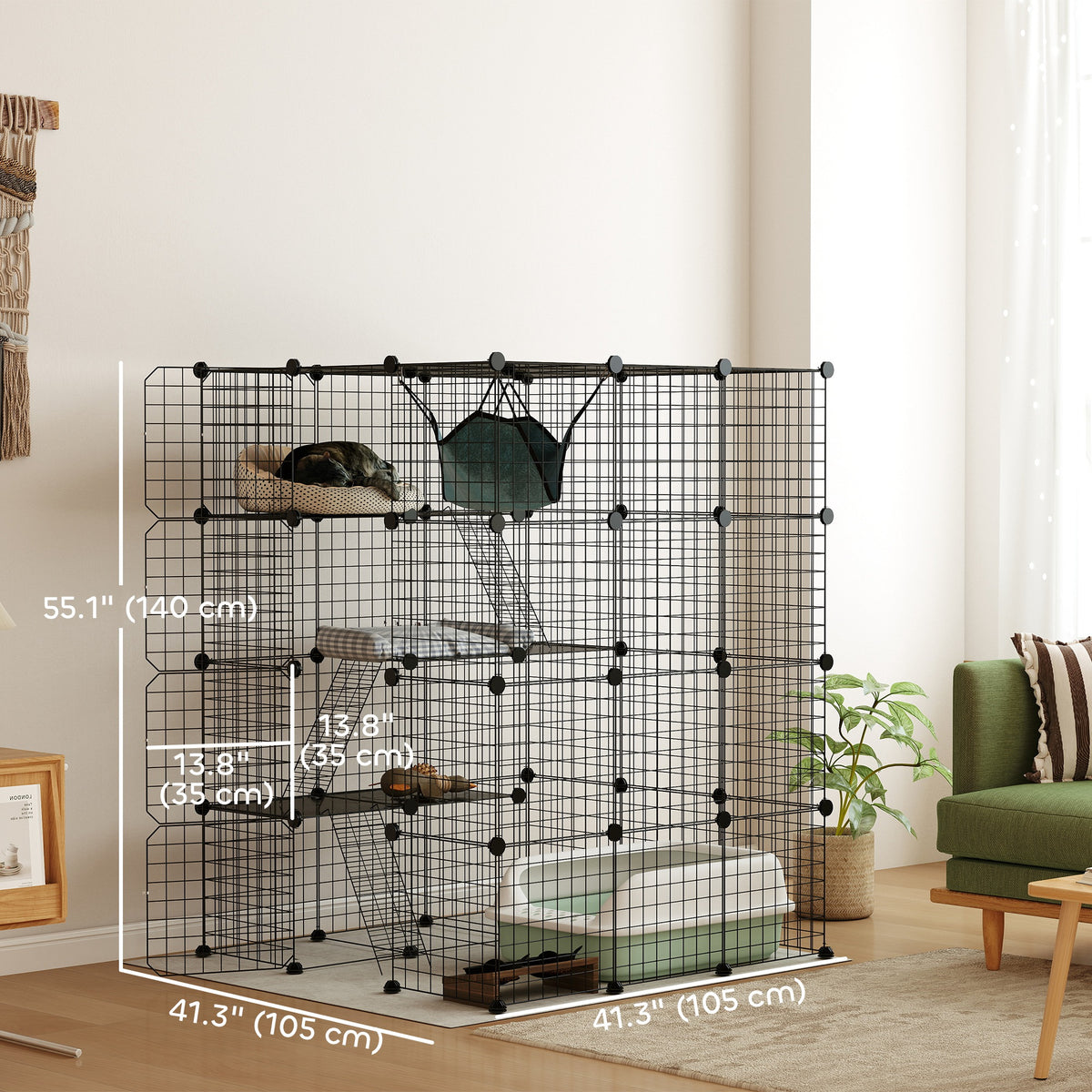 4-Tier DIY Indoor Cat Cage - Black 12 sq.ft Catio with Hammock-Cats-DECOROLALA