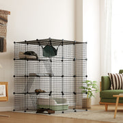 4-Tier DIY Indoor Cat Cage - Black 12 sq.ft Catio with Hammock-Cats-DECOROLALA