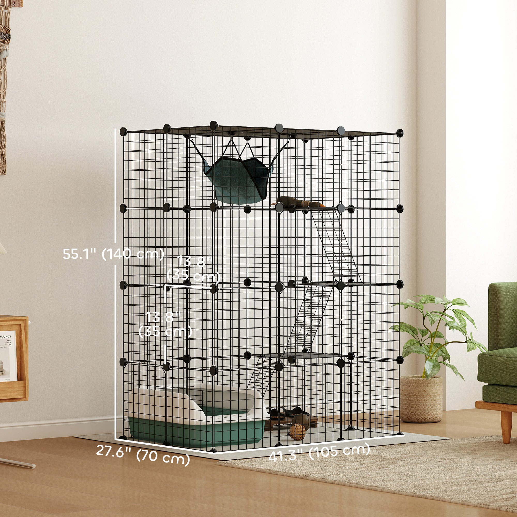 4-Tier DIY Large Cat Cage with Hammock, Platforms, Ramps, Accessories for 1-3 Cats, Indoor Use, Black-Cats-DECOROLALA