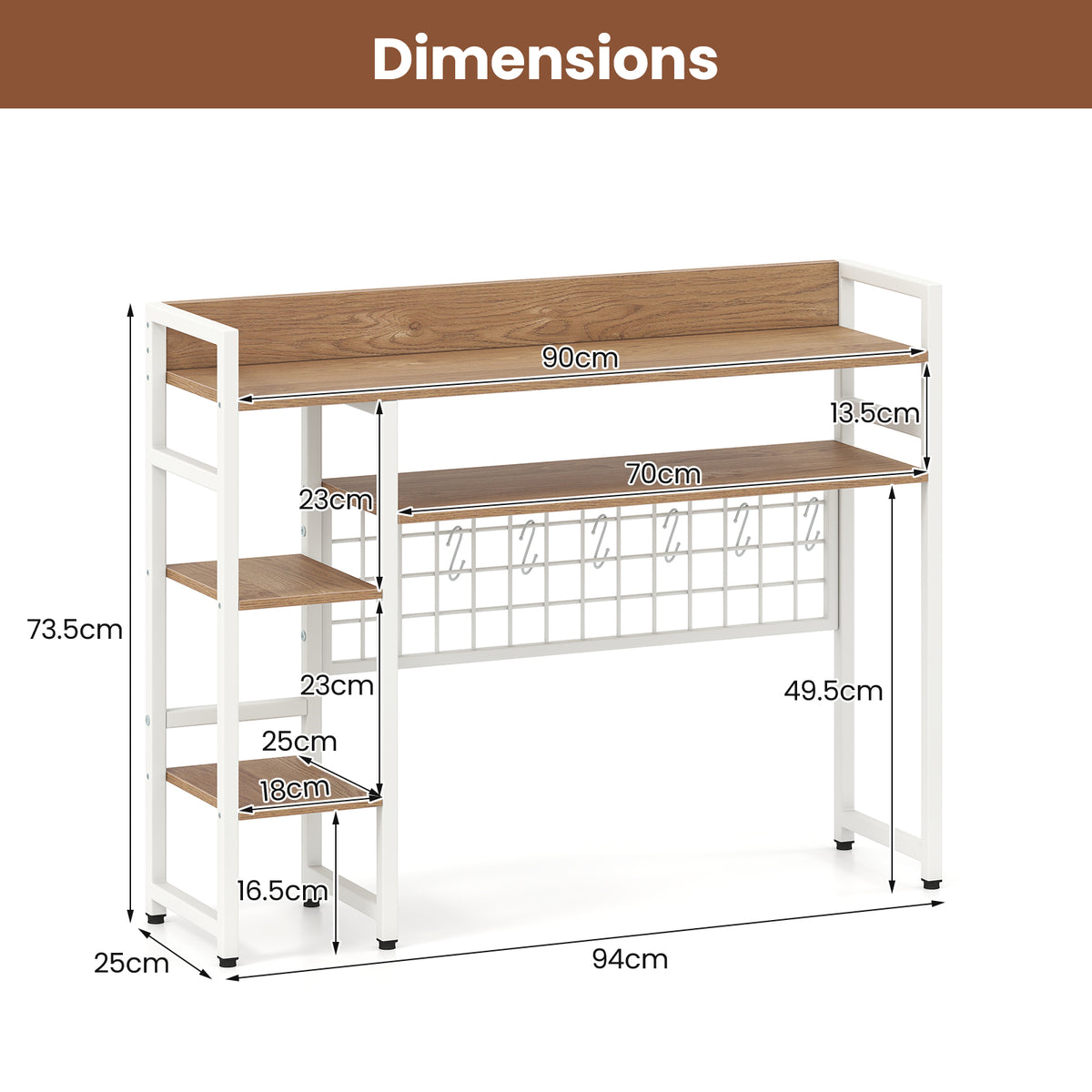 4-Tier Desk Shelf Desktop Display Rack with Metal Grid Panel and 6 Hooks-Natural-Bookcases-DECOROLALA