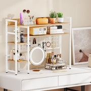 4-Tier Desk Shelf Desktop Display Rack with Metal Grid Panel and 6 Hooks-Natural-Bookcases-DECOROLALA