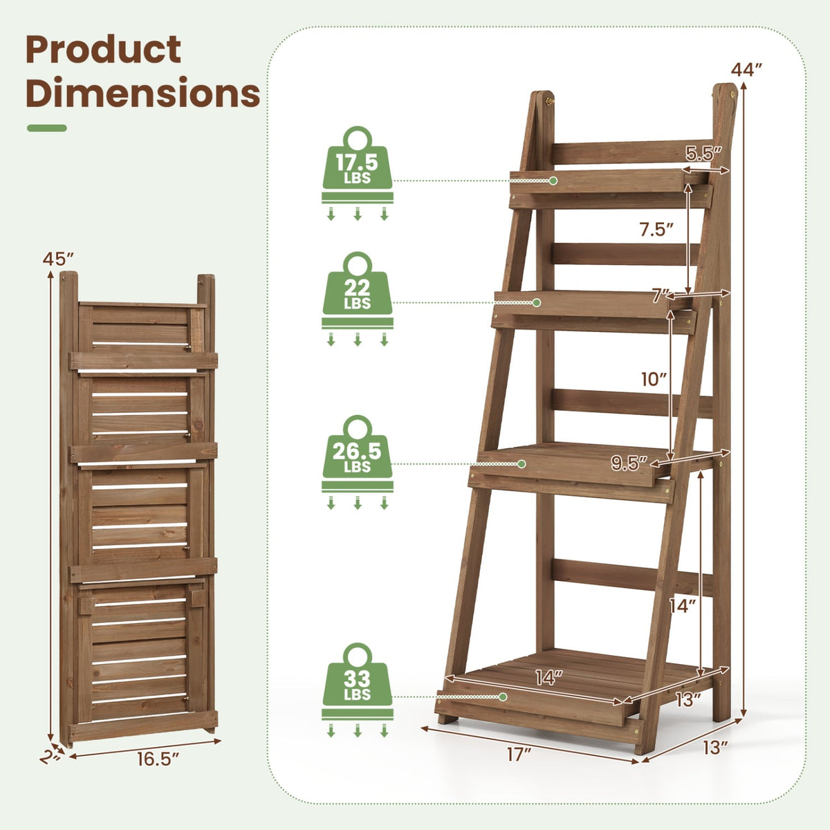 4-Tier Foldable Plant Stand with Slatted Shelves for Garden-Brown-Plant Stands-DECOROLALA