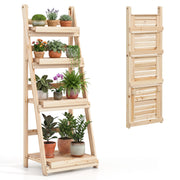4-Tier Foldable Plant Stand with Slatted Shelves for Garden-Natural-Plant Stands-DECOROLALA
