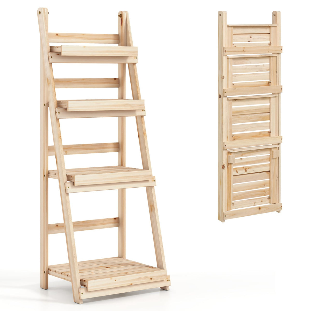 4-Tier Foldable Plant Stand with Slatted Shelves for Garden-Natural-Plant Stands-DECOROLALA