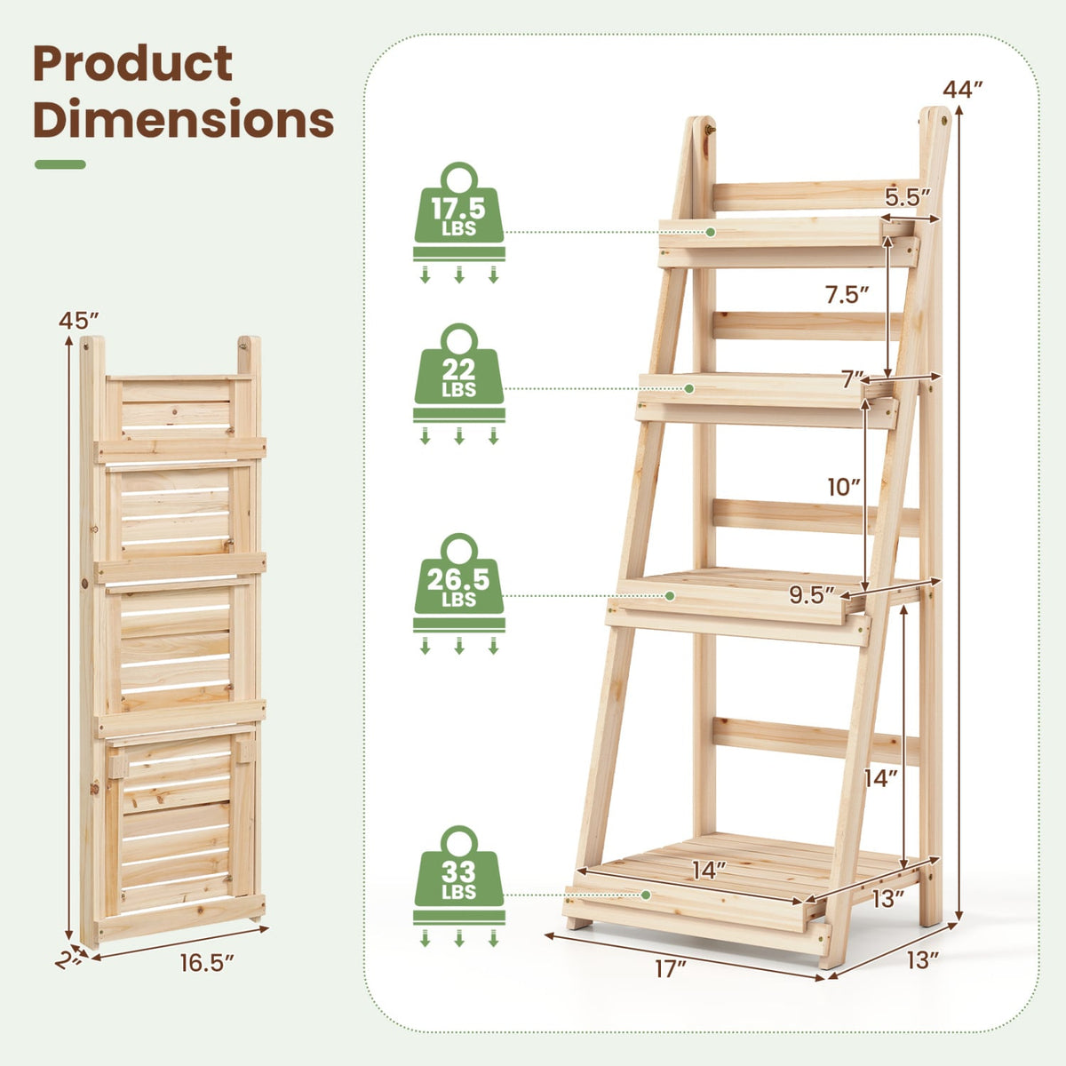 4-Tier Foldable Plant Stand with Slatted Shelves for Garden-Natural-Plant Stands-DECOROLALA