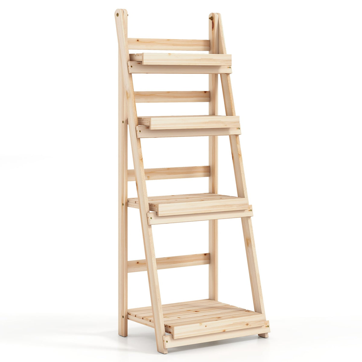 4-Tier Foldable Plant Stand with Slatted Shelves for Garden-Natural-Plant Stands-DECOROLALA
