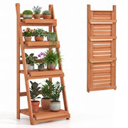 4-Tier Foldable Plant Stand with Slatted Shelves for Garden-Orange-Plant Stands-DECOROLALA