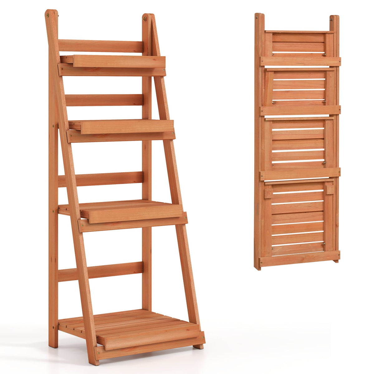 4-Tier Foldable Plant Stand with Slatted Shelves for Garden-Orange-Plant Stands-DECOROLALA