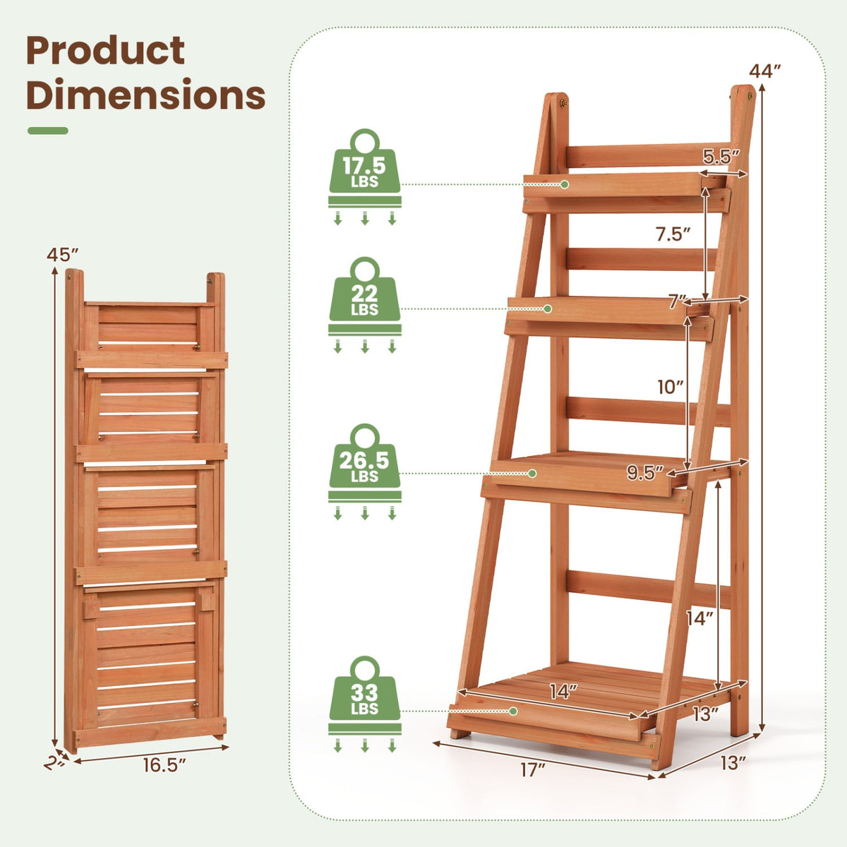 4-Tier Foldable Plant Stand with Slatted Shelves for Garden-Orange-Plant Stands-DECOROLALA