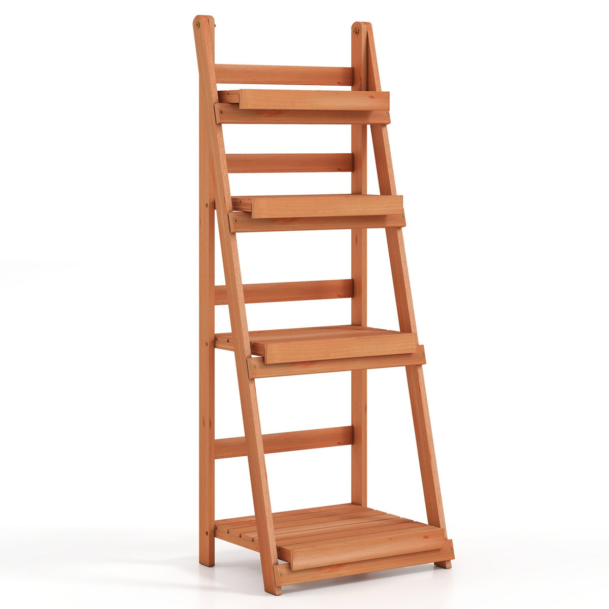 4-Tier Foldable Plant Stand with Slatted Shelves for Garden-Orange-Plant Stands-DECOROLALA