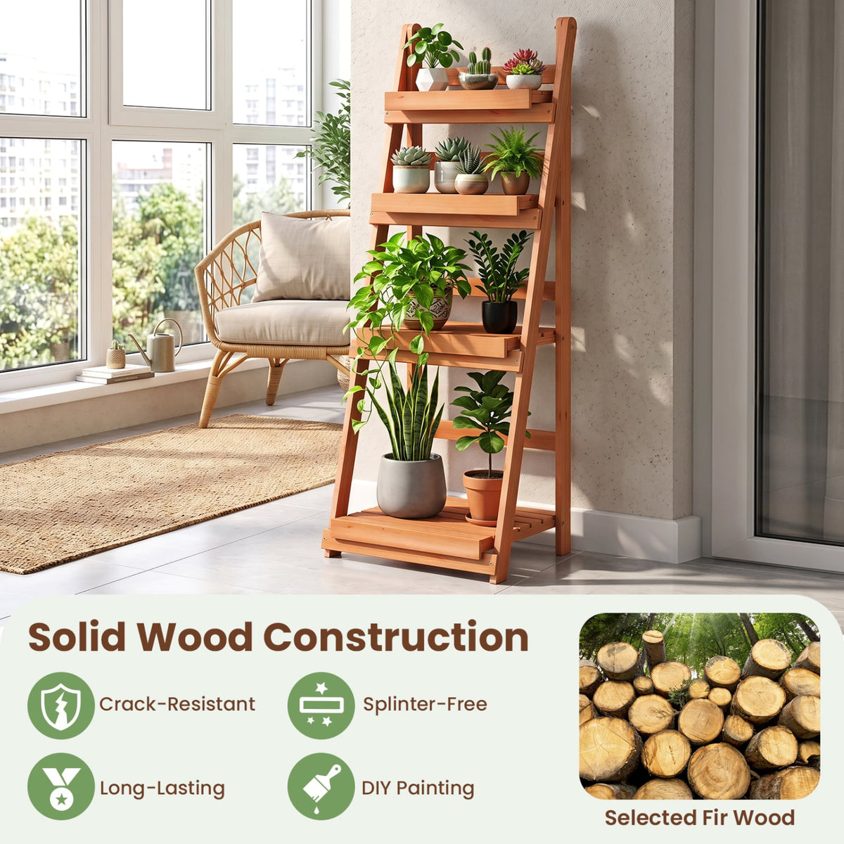 4-Tier Foldable Plant Stand with Slatted Shelves for Garden-Orange-Plant Stands-DECOROLALA