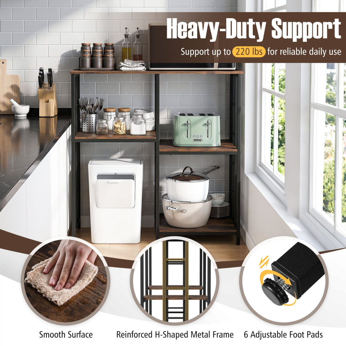 4-Tier Heavy-Duty Kitchen Baker's Rack- Brown-Baker’s Racks-DECOROLALA