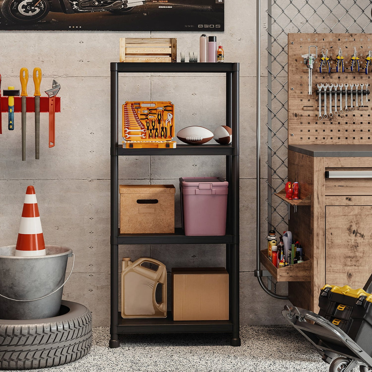 4-Tier Heavy-Duty Plastic Storage Shelves Freestanding Garage Shelving Unit-Garages-DECOROLALA
