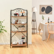 4-Tier Industrial Kitchen Baker's Rack with Open Shelves and X-Bar-Light Brown-Baker’s Racks-DECOROLALA