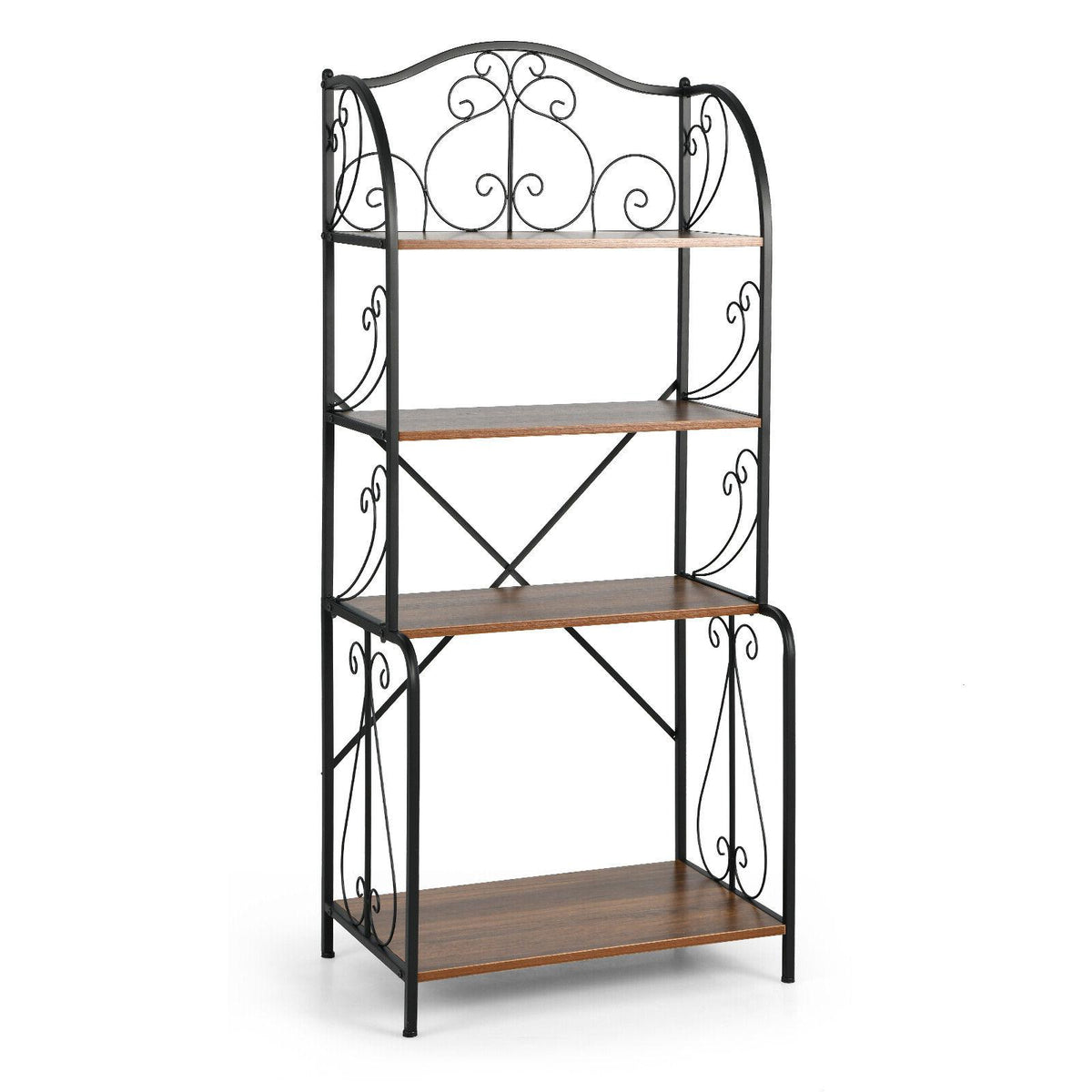 4-Tier Industrial Kitchen Baker's Rack with Open Shelves and X-Bar-Light Brown-Baker’s Racks-DECOROLALA