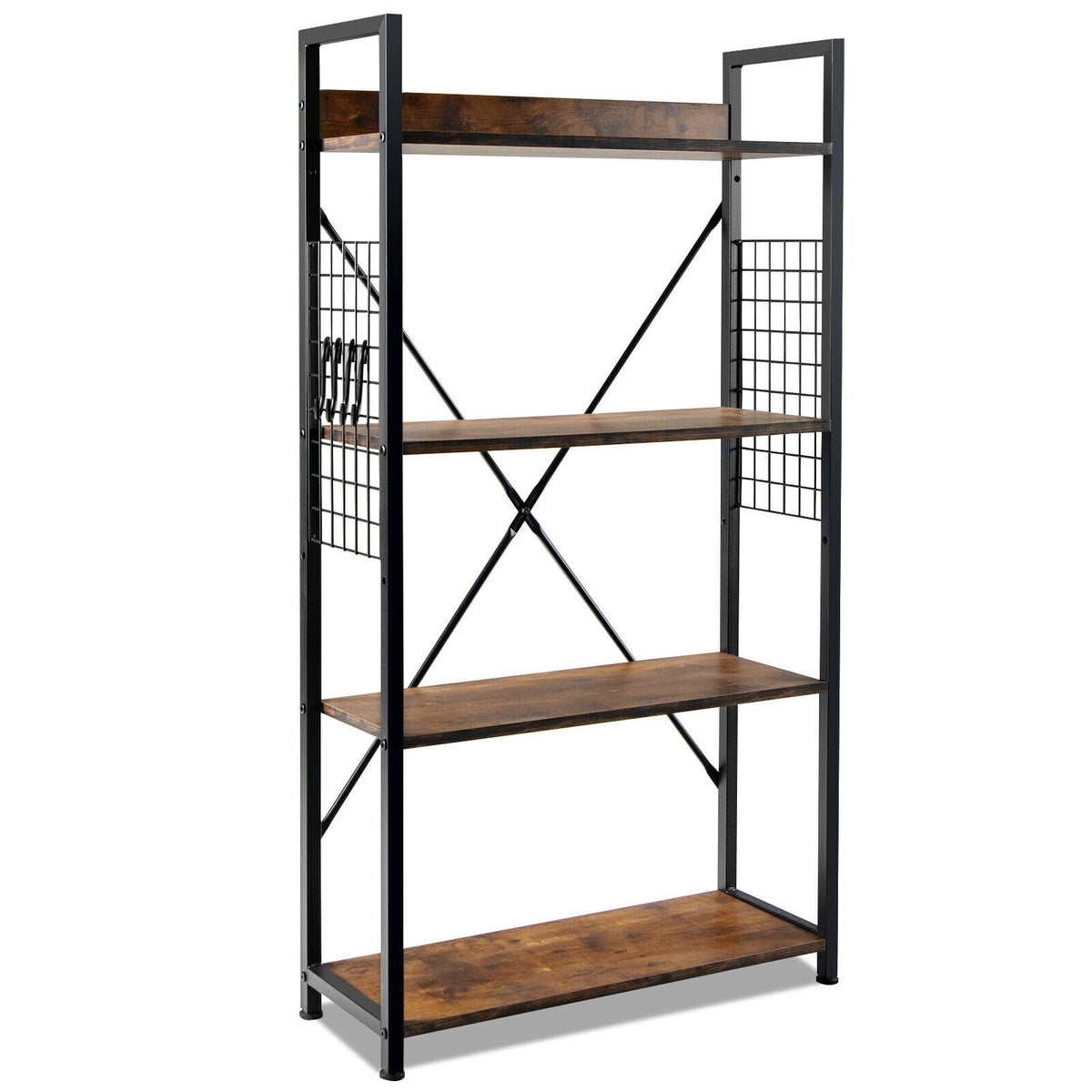 4 -Tier Industrial Open Storage Bookshelf-Rustic Brown-Bookcases-DECOROLALA
