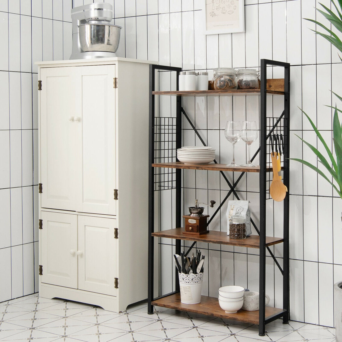 4 -Tier Industrial Open Storage Bookshelf-Rustic Brown-Bookcases-DECOROLALA