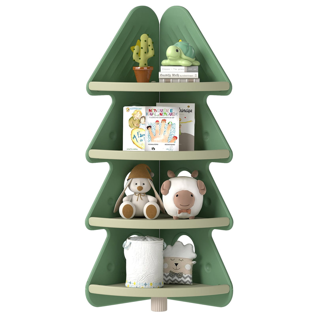 4-Tier Kids Corner Bookshelf Baby Display Shelf for Kids Room-Green-Kids Storage-DECOROLALA