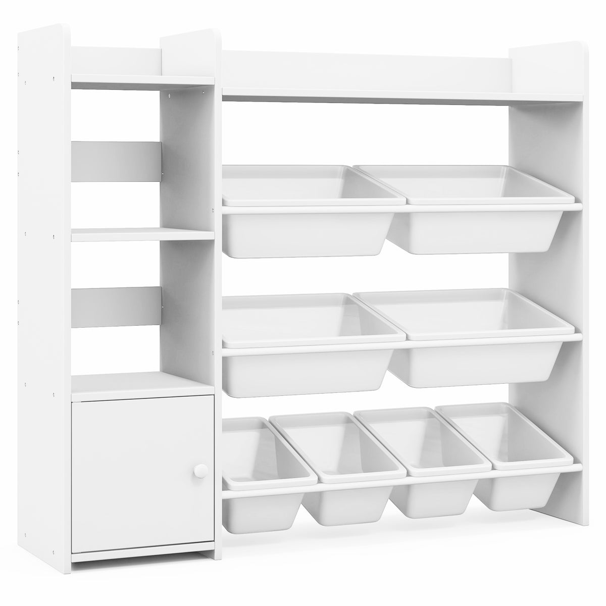 4-Tier Kids Toy Storage Organizer Bookshelf and Toy Storage Rack with Door-White-Kids Storage-DECOROLALA