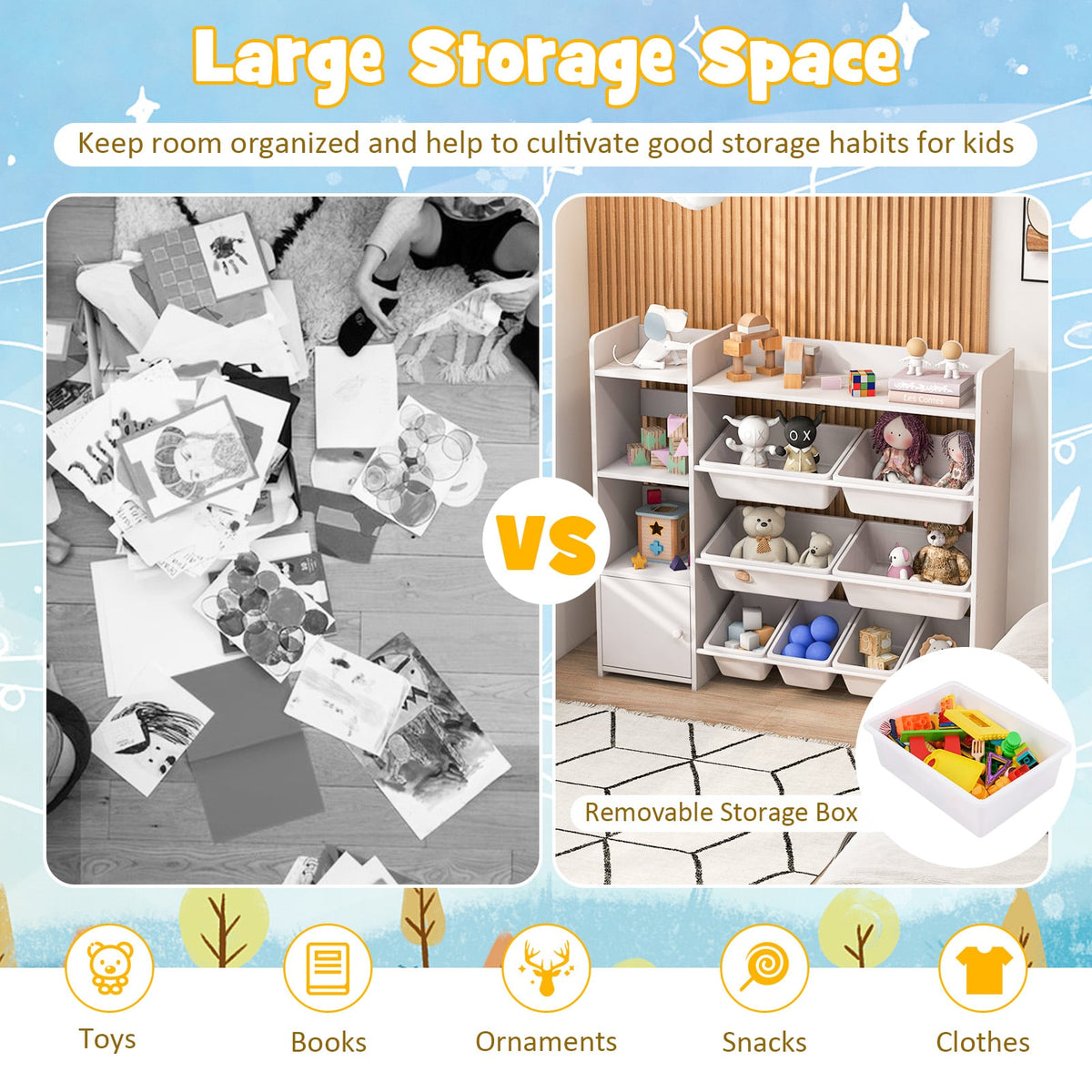4-Tier Kids Toy Storage Organizer Bookshelf and Toy Storage Rack with Door-White-Kids Storage-DECOROLALA