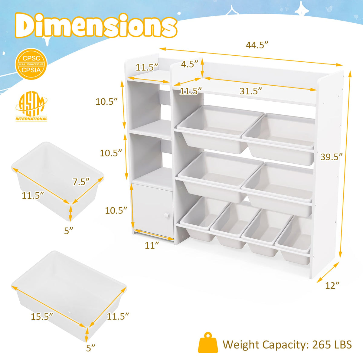 4-Tier Kids Toy Storage Organizer Bookshelf and Toy Storage Rack with Door-White-Kids Storage-DECOROLALA