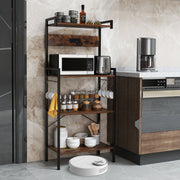 4-Tier Kitchen Bakers Rack with Power Outlet and 8 Hooks-Rustic Brown-Baker’s Racks-DECOROLALA