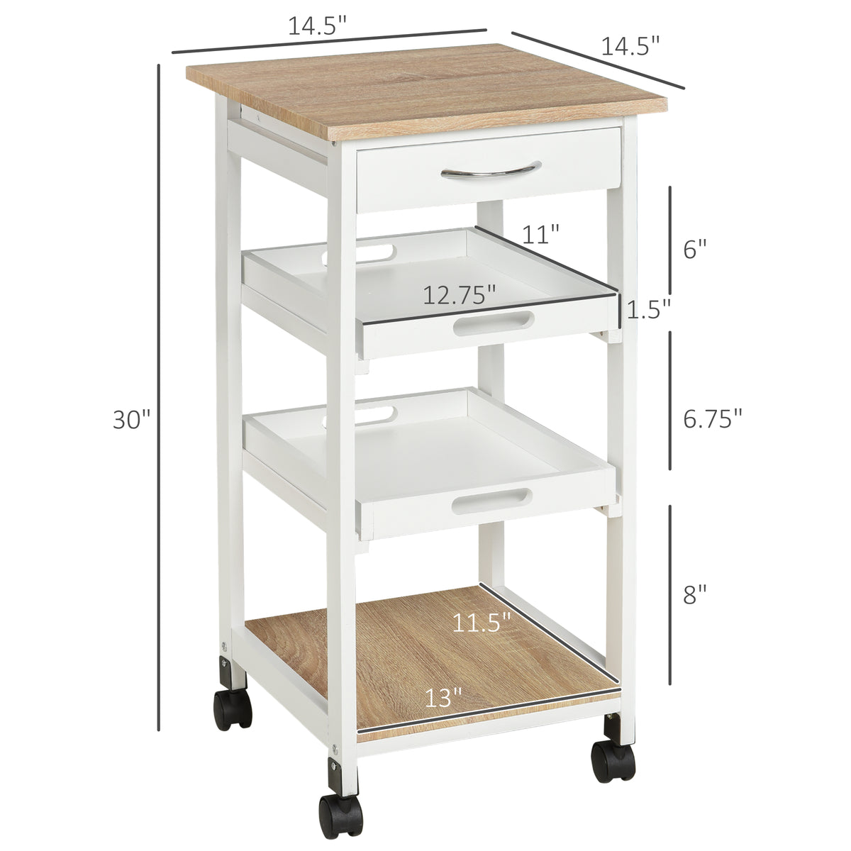 4-Tier Kitchen Bar Cart with Removable Serving Trays - White-Home Furnishings > Kitchen & Dining Furniture > Kitchen Islands & Kitchen Carts-DECOROLALA