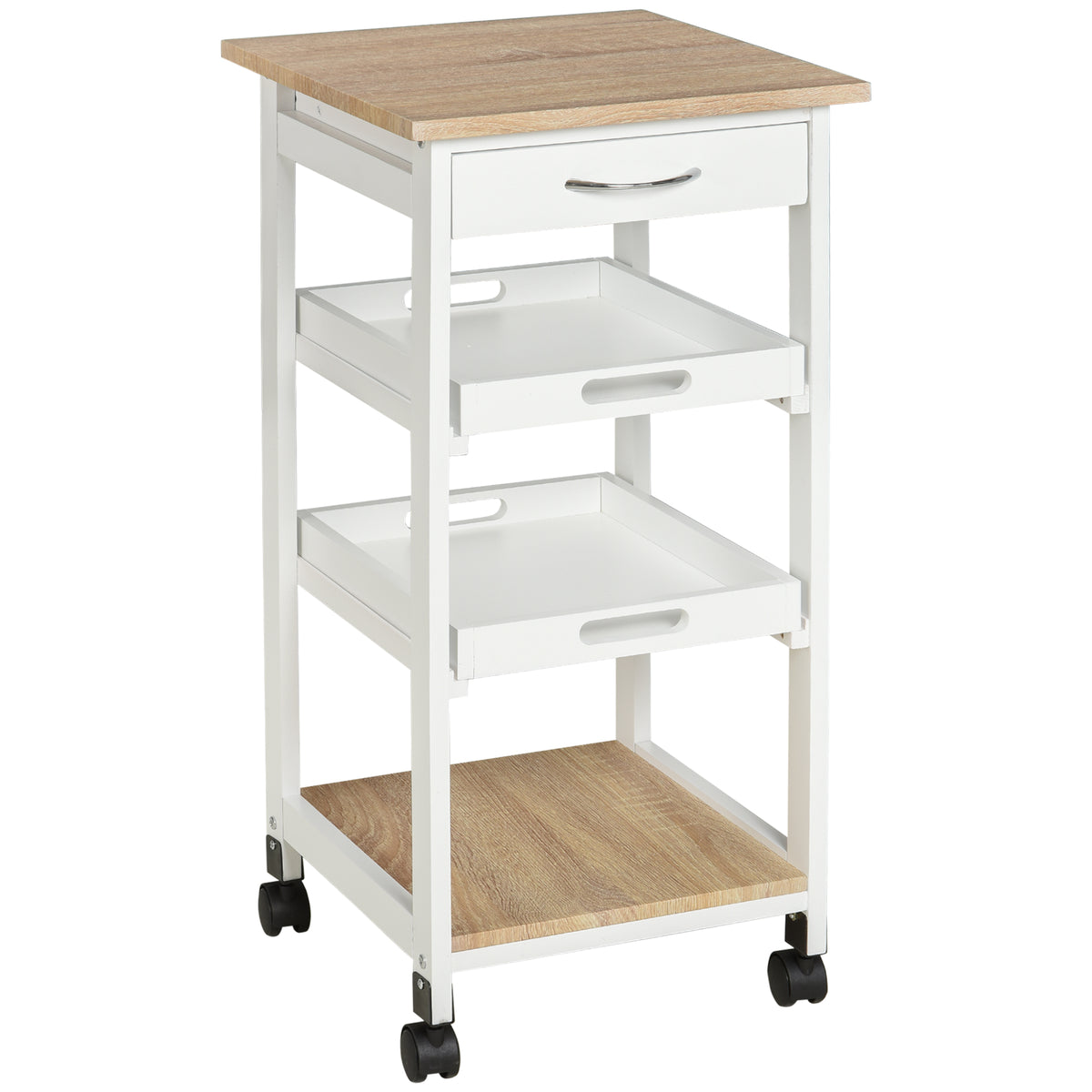 4-Tier Kitchen Bar Cart with Removable Serving Trays - White-Home Furnishings > Kitchen & Dining Furniture > Kitchen Islands & Kitchen Carts-DECOROLALA