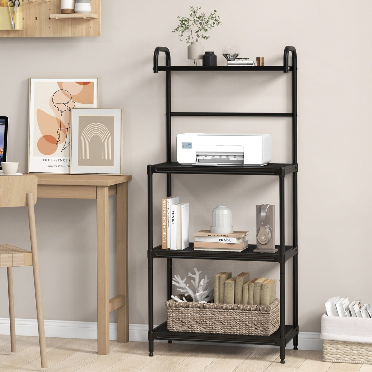 4-Tier Kitchen Microwave Storage Rack with Metal Shelves-Black-Baker’s Racks-DECOROLALA
